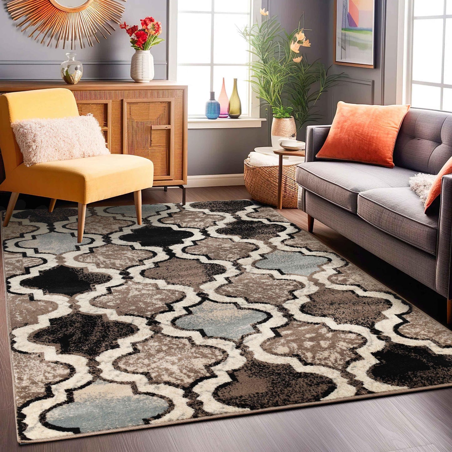 Viking Contemporary Geometric Trellis Indoor Area Rug or Runner - Ivory