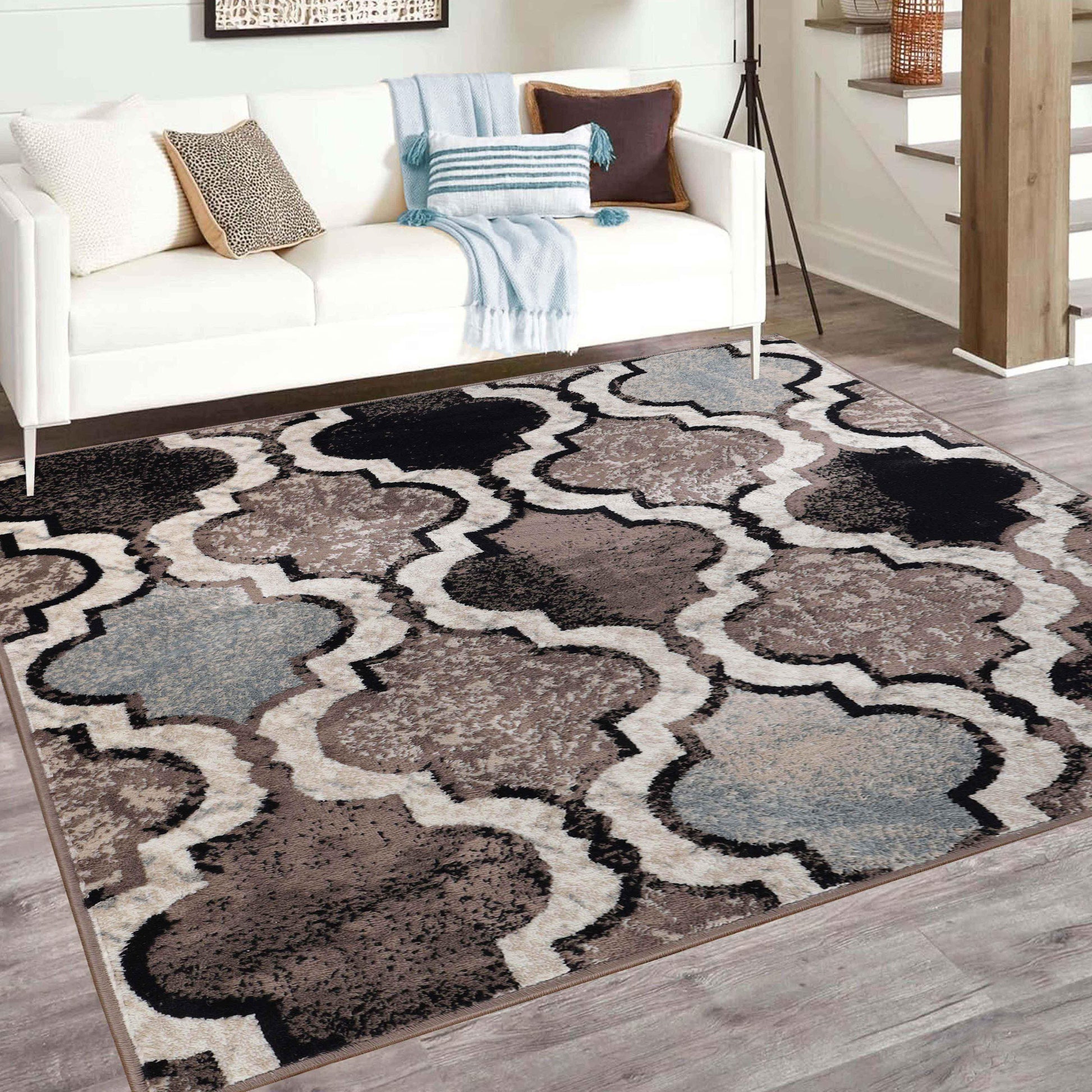 Viking Contemporary Geometric Trellis Indoor Area Rug or Runner - Ivory