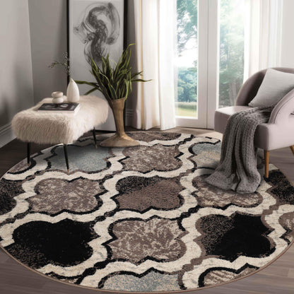 Viking Contemporary Geometric Trellis Indoor Area Rug or Runner - Ivory