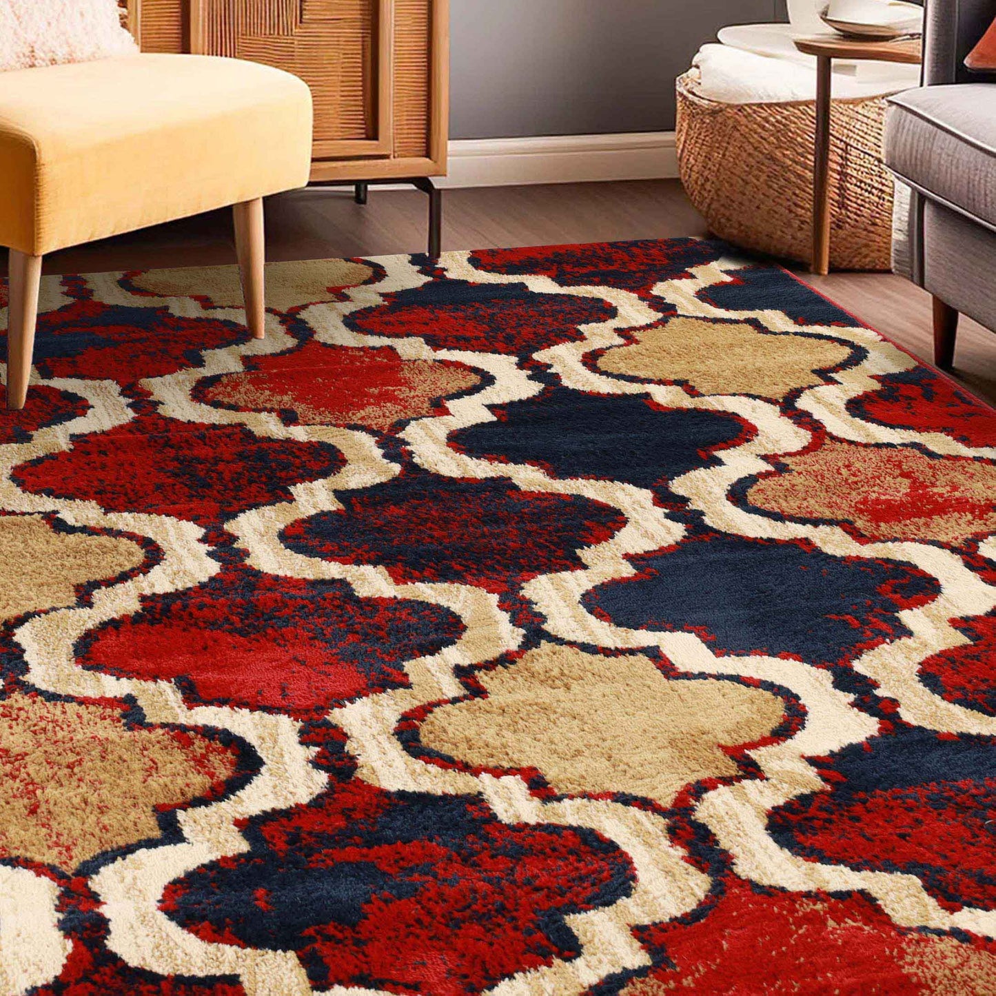 Viking Contemporary Geometric Trellis Indoor Area Rug or Runner - RedBlue