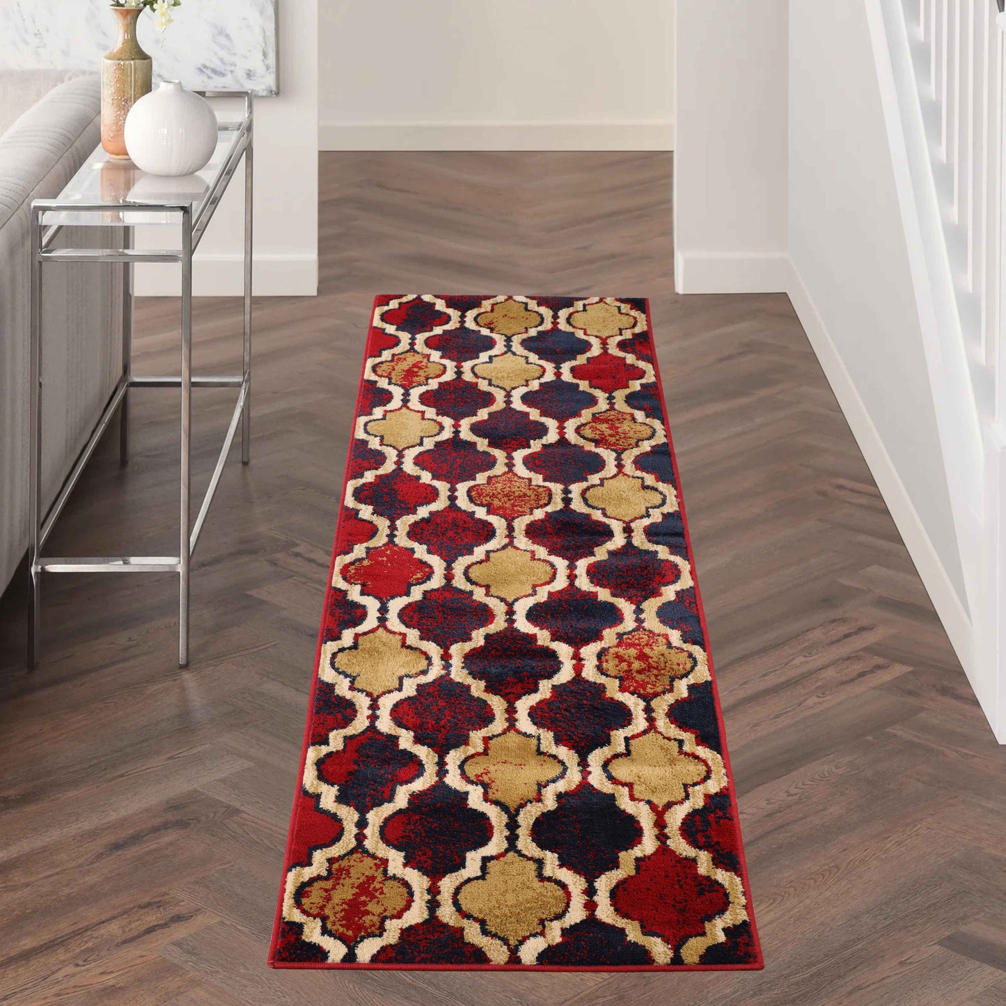 Viking Contemporary Geometric Trellis Indoor Area Rug or Runner - RedBlue