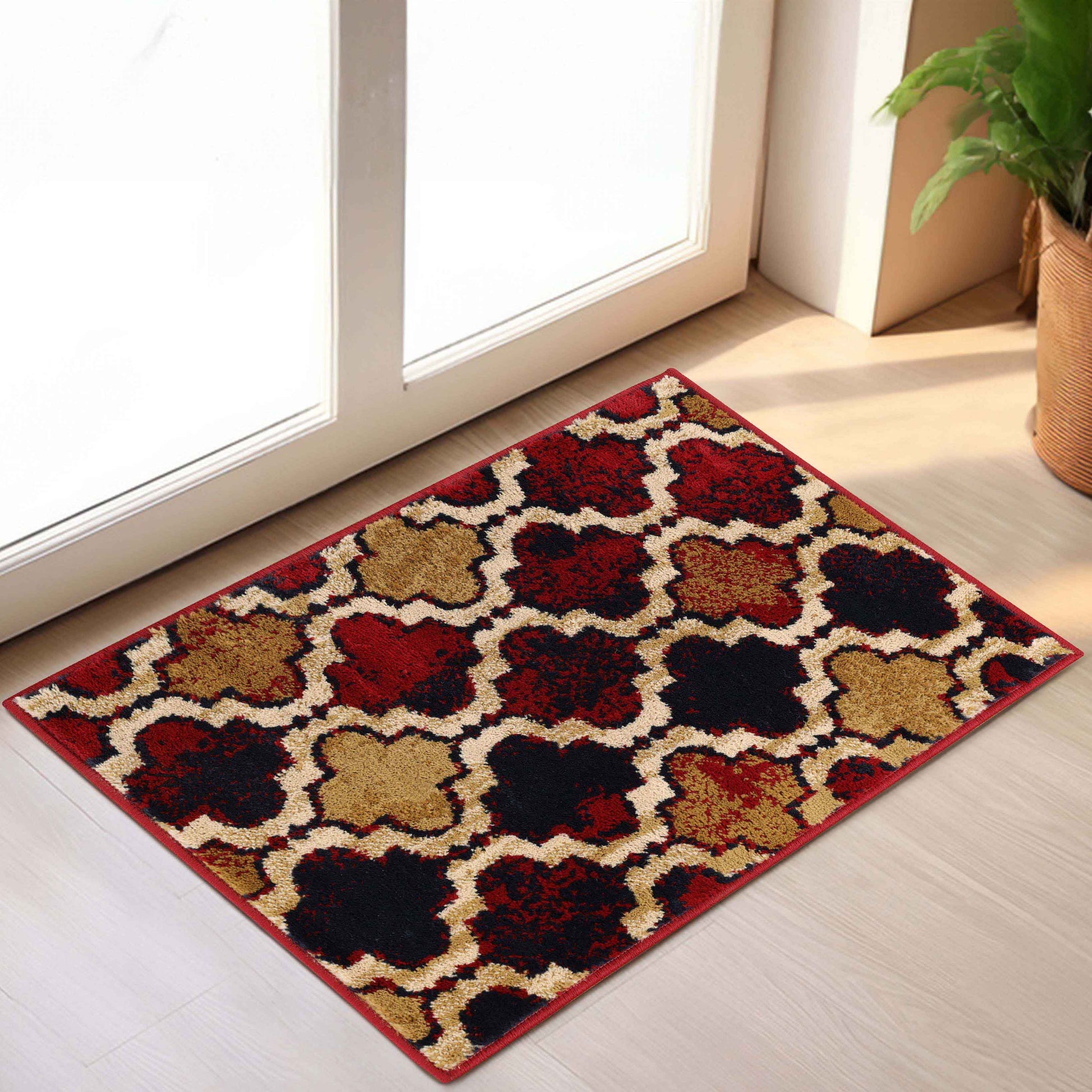 Viking Contemporary Geometric Trellis Indoor Area Rug or Runner - RedBlue