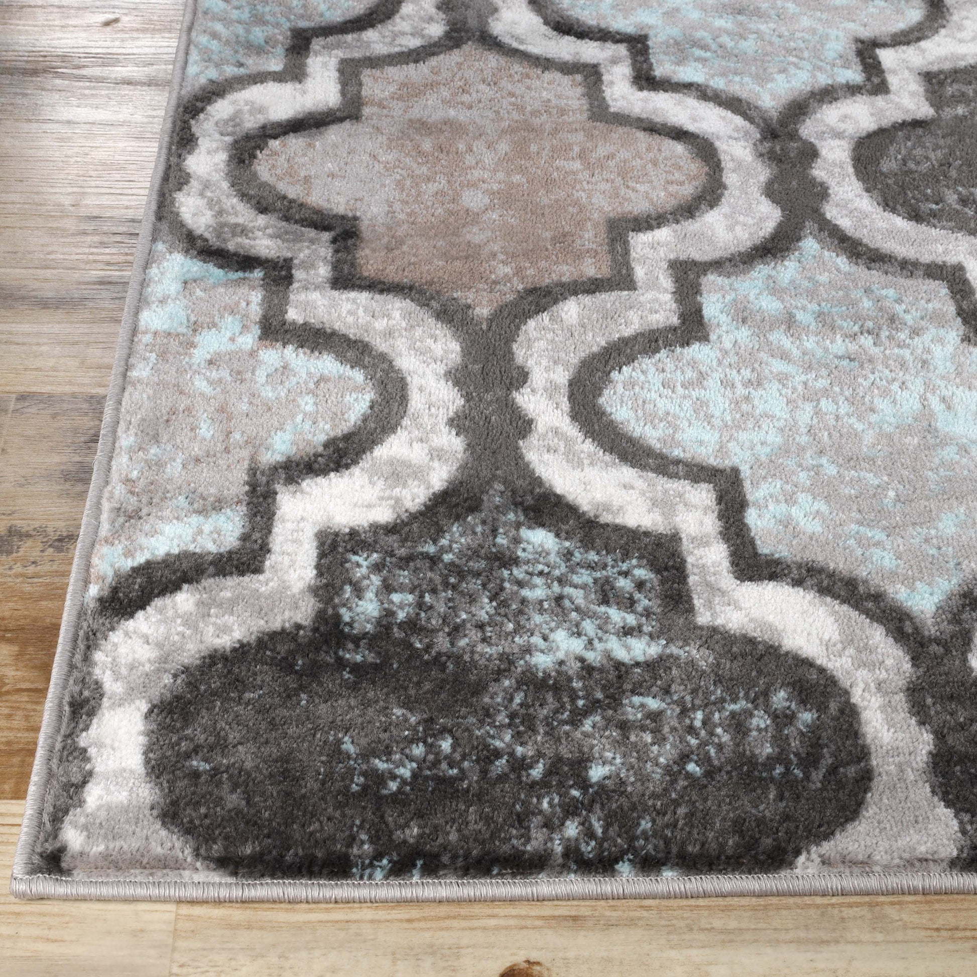 Viking Contemporary Geometric Trellis Indoor Area Rug or Runner - Turquoise