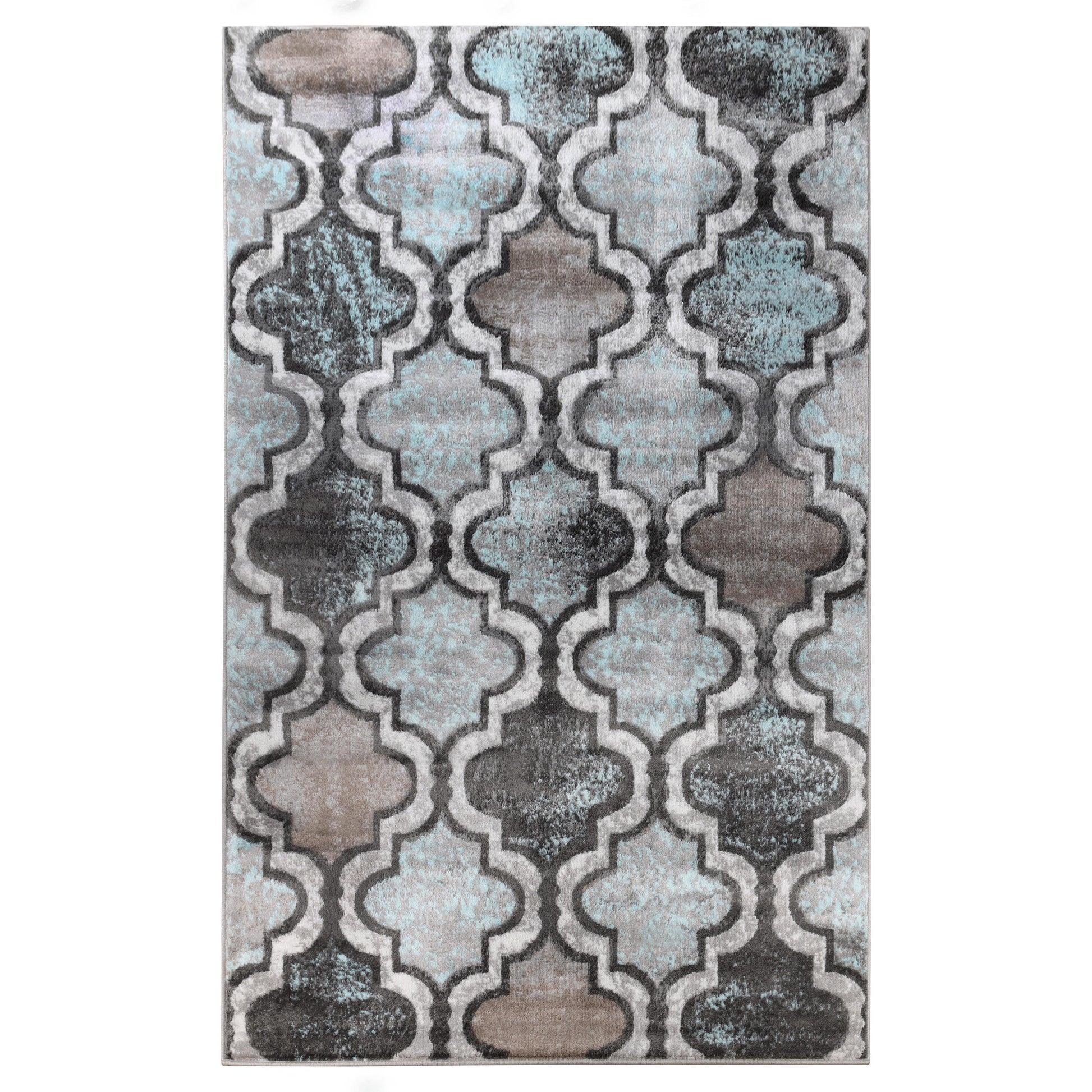 Viking Contemporary Geometric Trellis Indoor Area Rug or Runner - Turquoise