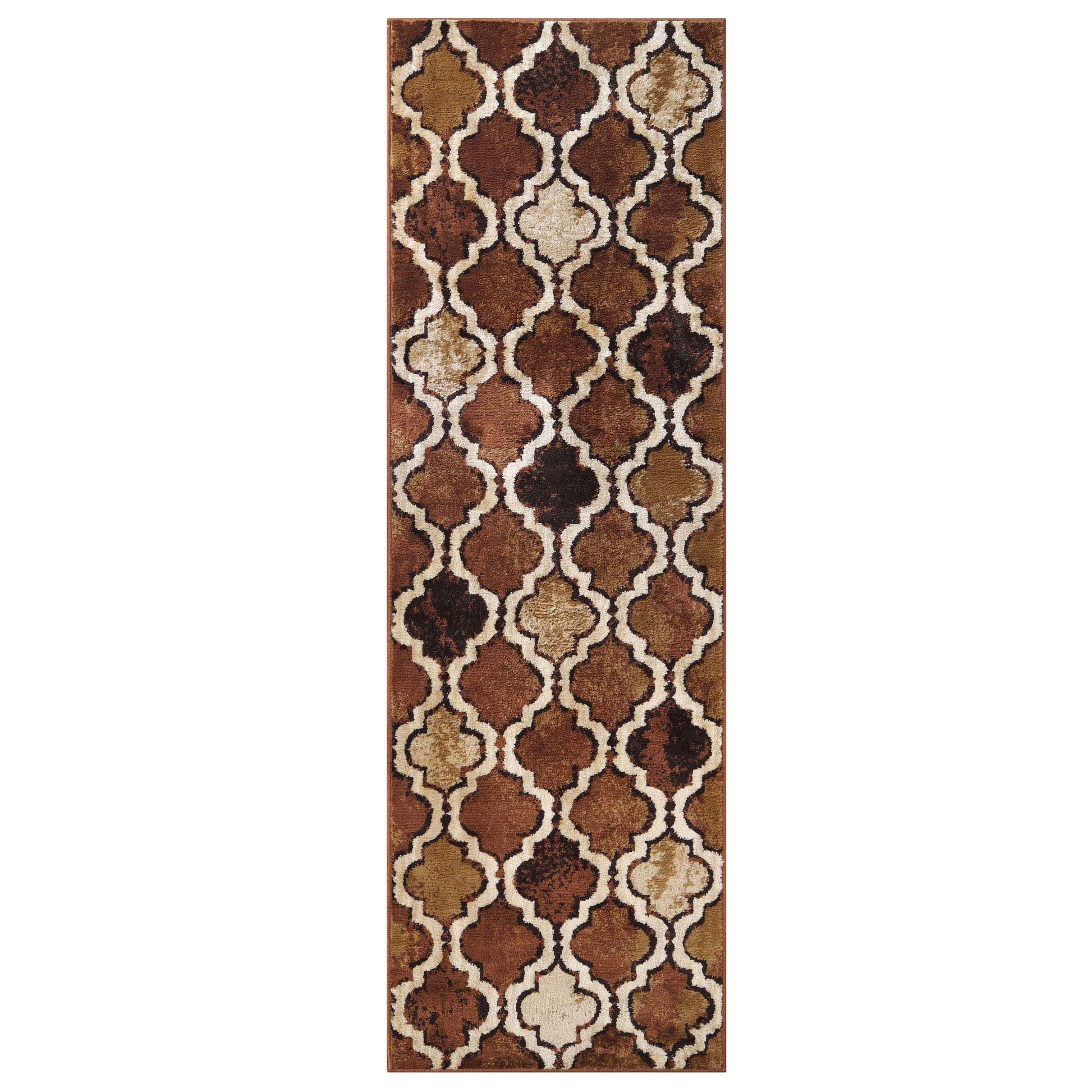 Viking Contemporary Geometric Trellis Indoor Area Rug or Runner - Brown