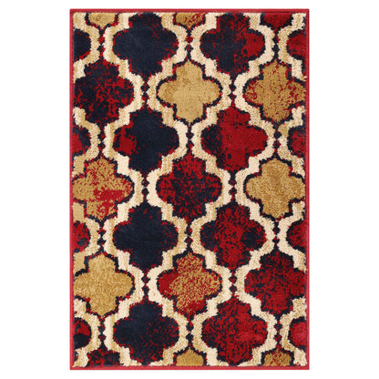 Viking Contemporary Geometric Trellis Indoor Area Rug or Runner - RedBlue