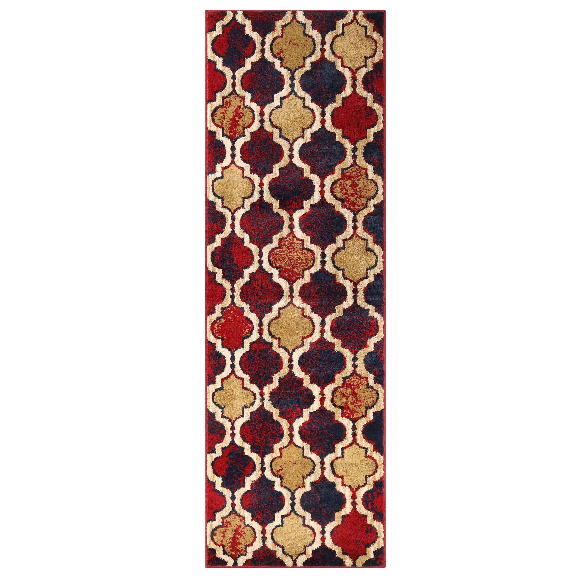 Viking Contemporary Geometric Trellis Indoor Area Rug or Runner - RedBlue