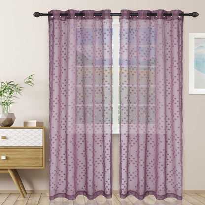  Sheer Poppy Floral Modern Textured Grommet Curtain Panels Set of 2 - VineyardWine