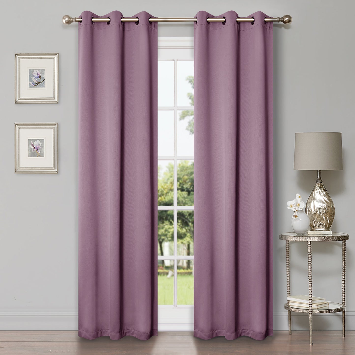 Solid Machine Washable Room Darkening Blackout Curtains, Set of 2 - Wisteria