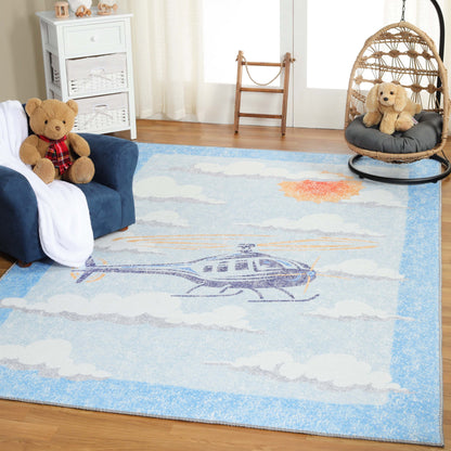 Superior World Traveler Helicopter Flatweave Indoor Area Rug - Cerulean Blue