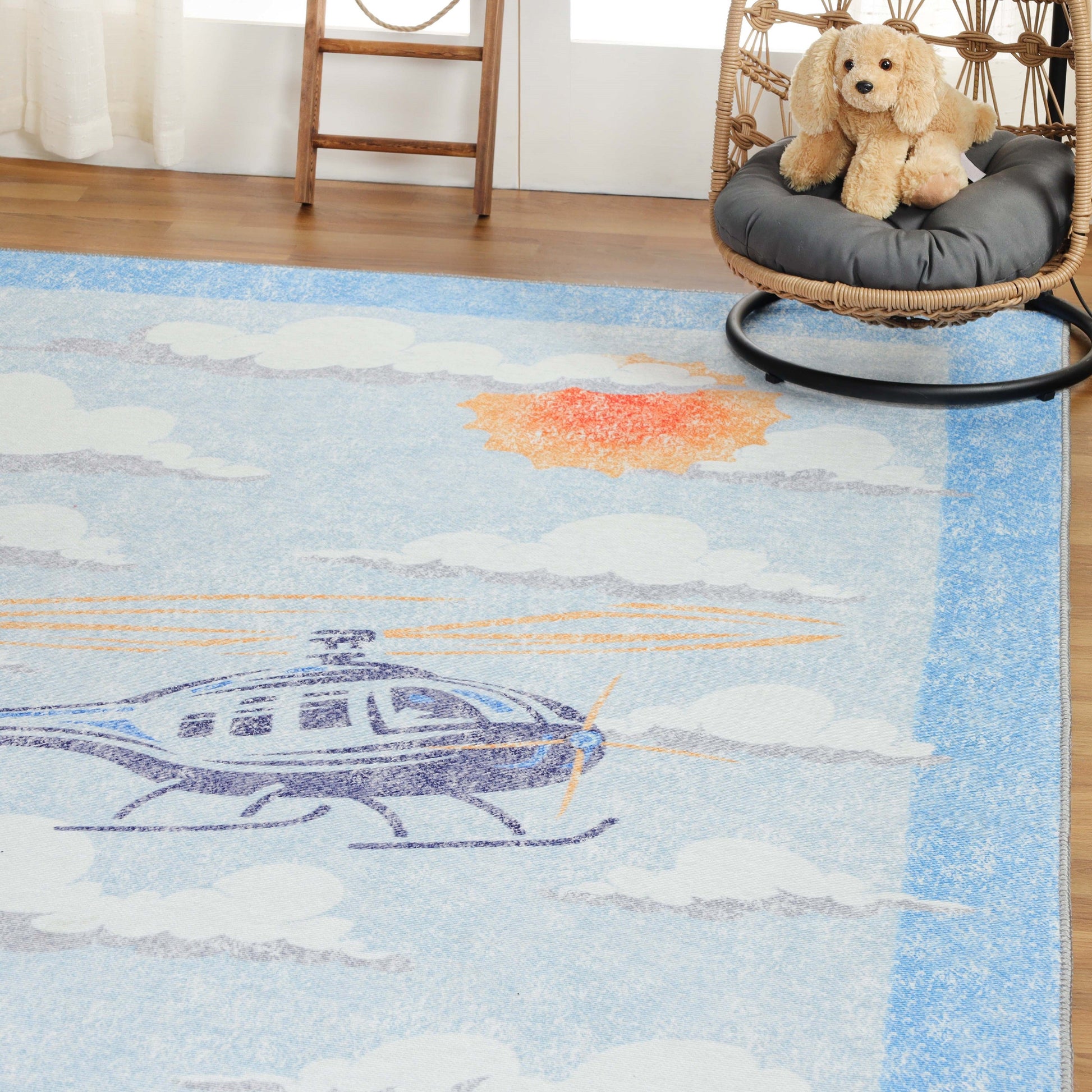 Superior World Traveler Helicopter Flatweave Indoor Area Rug - Cerulean Blue