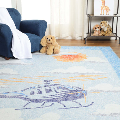 Superior World Traveler Helicopter Flatweave Indoor Area Rug - Cerulean Blue