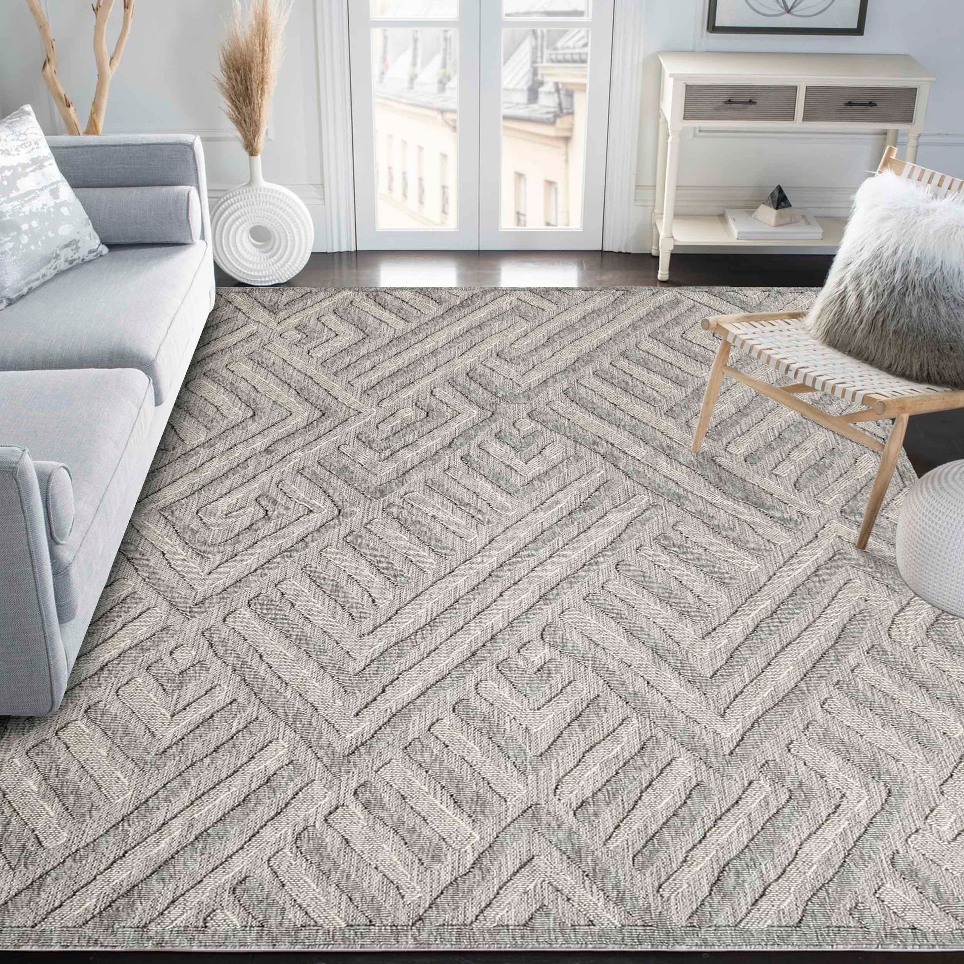 Wynn Modern Geometric Abstract Indoor/Outdoor Area Rug - Charcoal