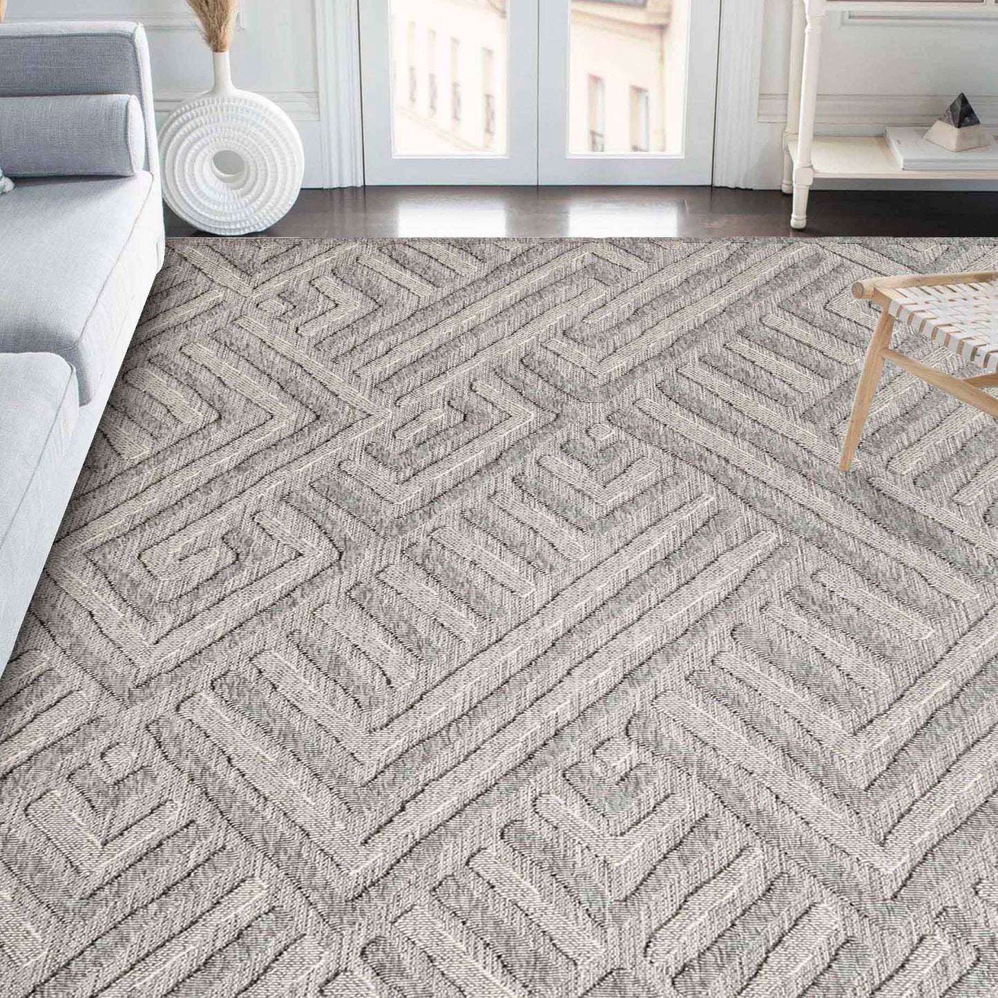 Wynn Modern Geometric Abstract Indoor/Outdoor Area Rug - Charcoal