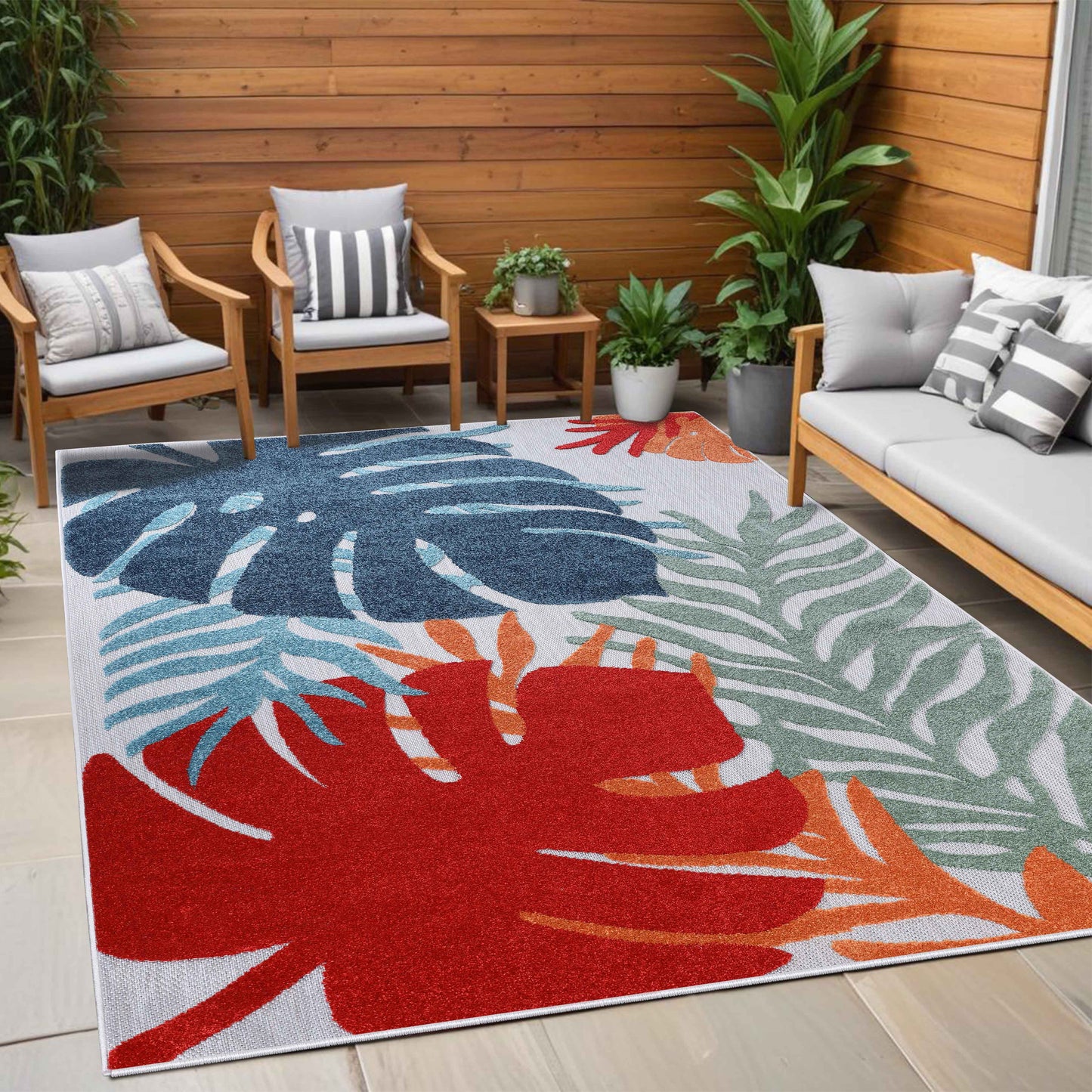 Waikiki Oversized Tropical Leaves Coastal Indoor Outdoor Area Rug