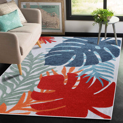 Waikiki Oversized Tropical Leaves Coastal Indoor Outdoor Area Rug