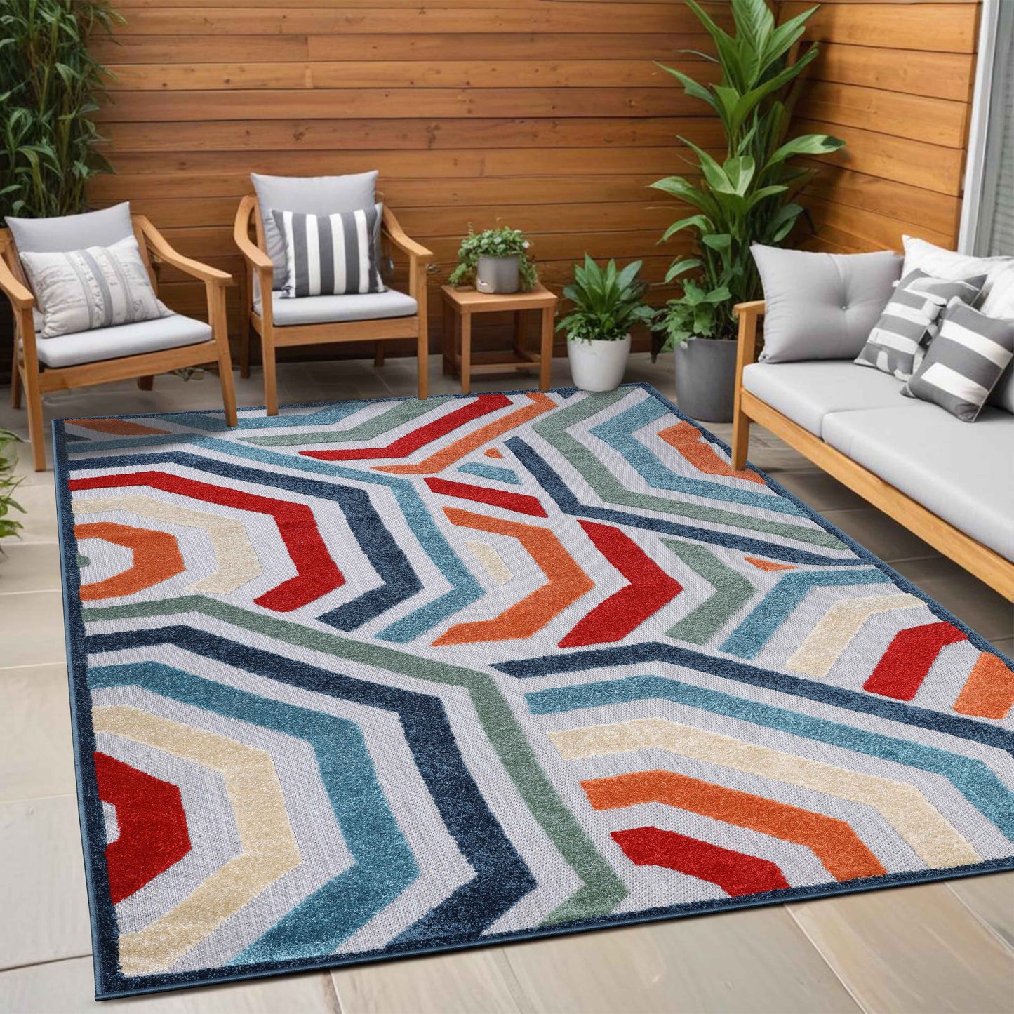 Waimea Modern Geometric Coastal Indoor Outdoor Area Rug