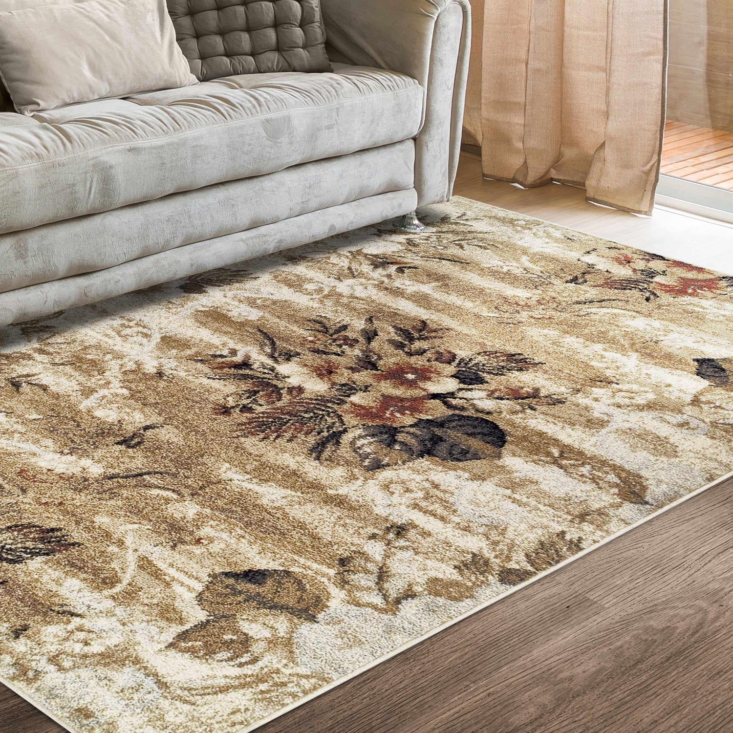 Superior Washed Floral Transitional French Design Distressed Indoor Area Rug or Runner 