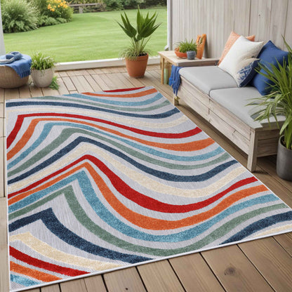 Wave Coastal Striped Indoor Outdoor Area Rug