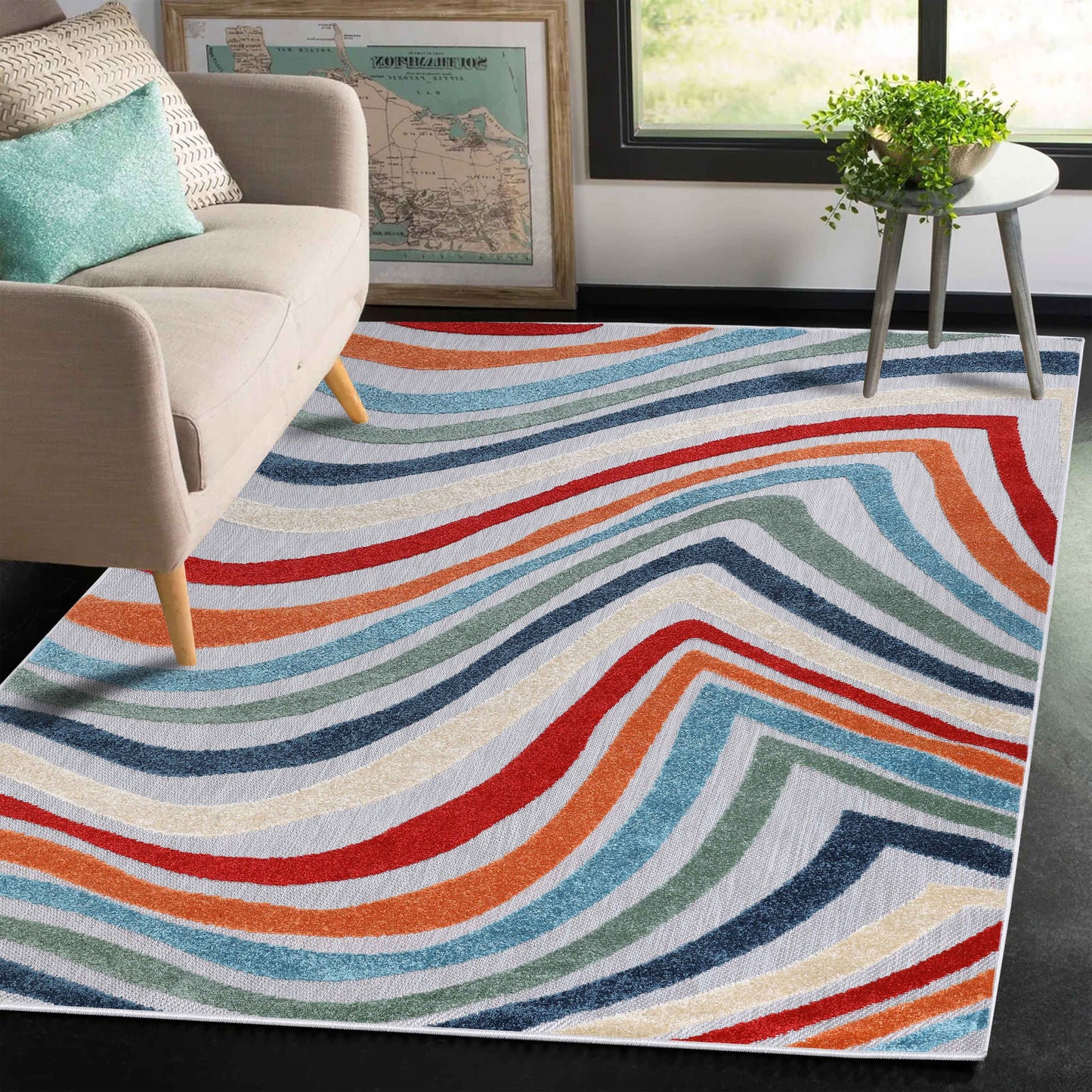 Wave Coastal Striped Indoor Outdoor Area Rug