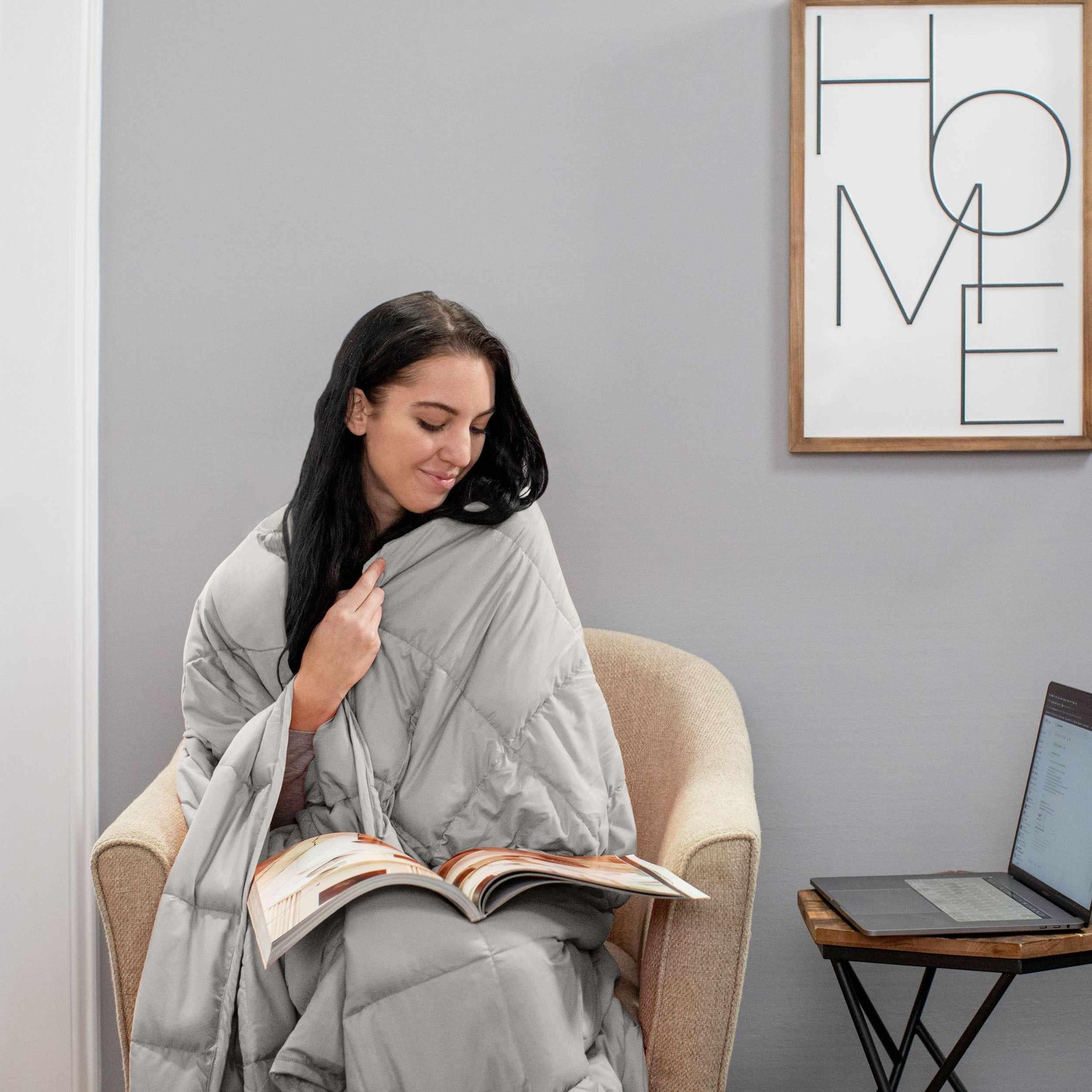 Weighted Quilted Cotton Throw Blanket - Silver