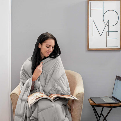 Weighted Quilted Cotton Throw Blanket - Silver