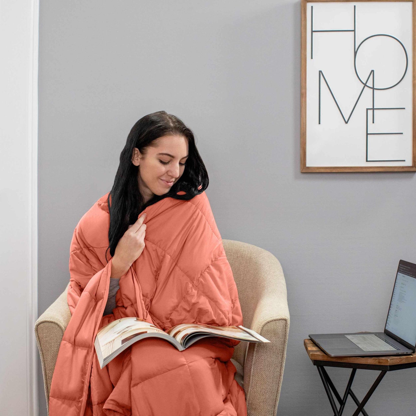 Weighted Quilted Cotton Throw Blanket - Orient Blush