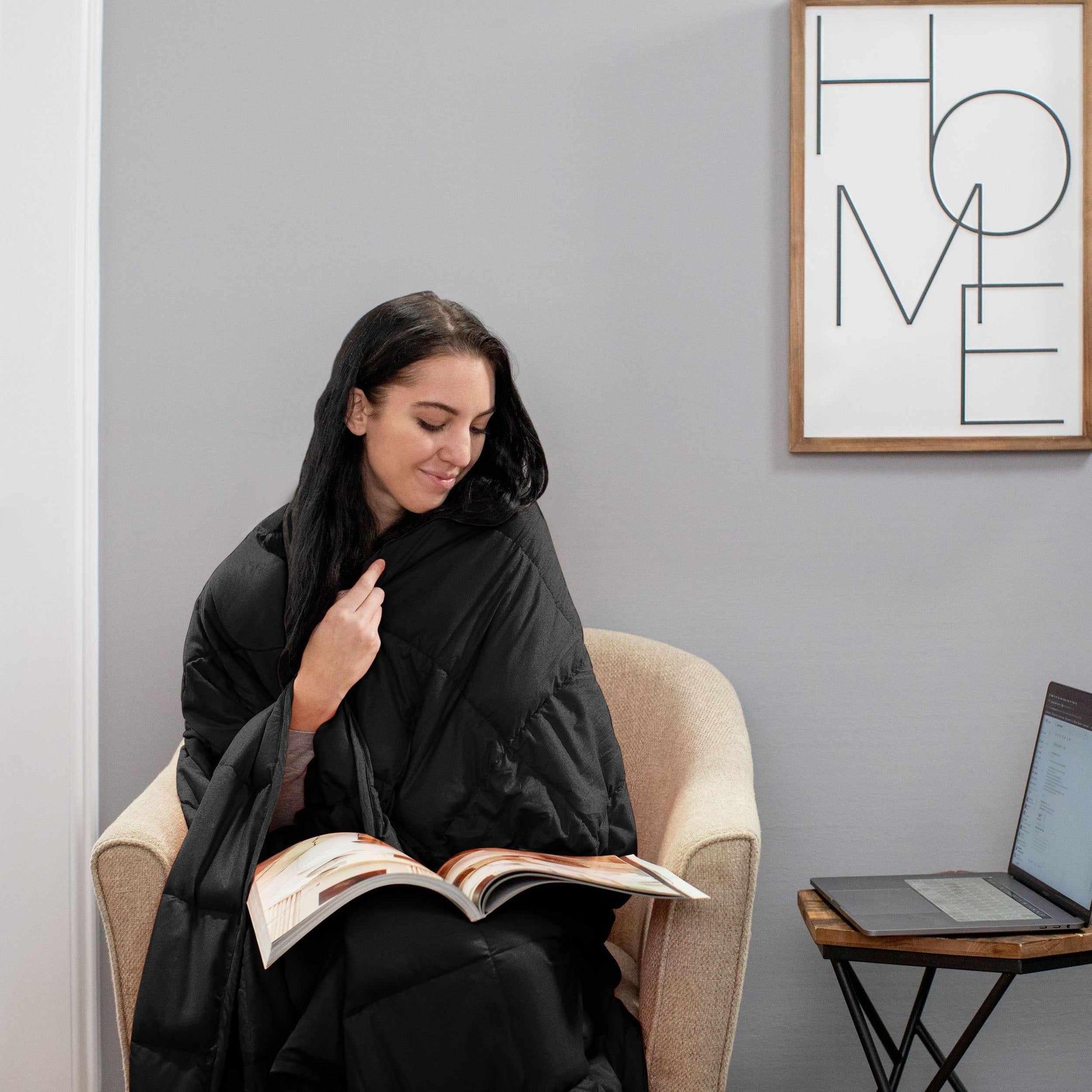 Weighted Quilted Cotton Throw Blanket - Black