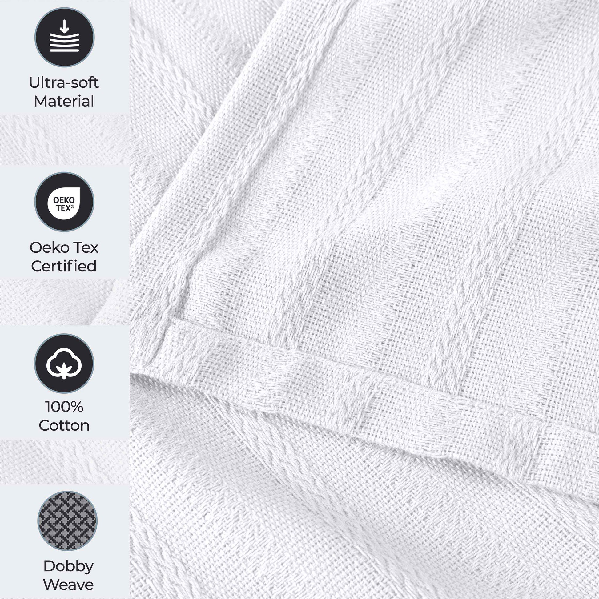 Clara Cotton Textured Jacquard Striped Lightweight Woven Blanket - White