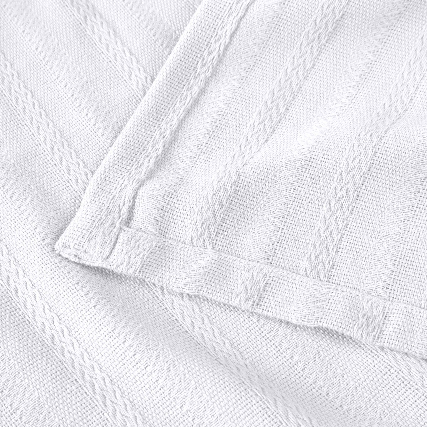 Clara Cotton Textured Jacquard Striped Lightweight Woven Blanket - White