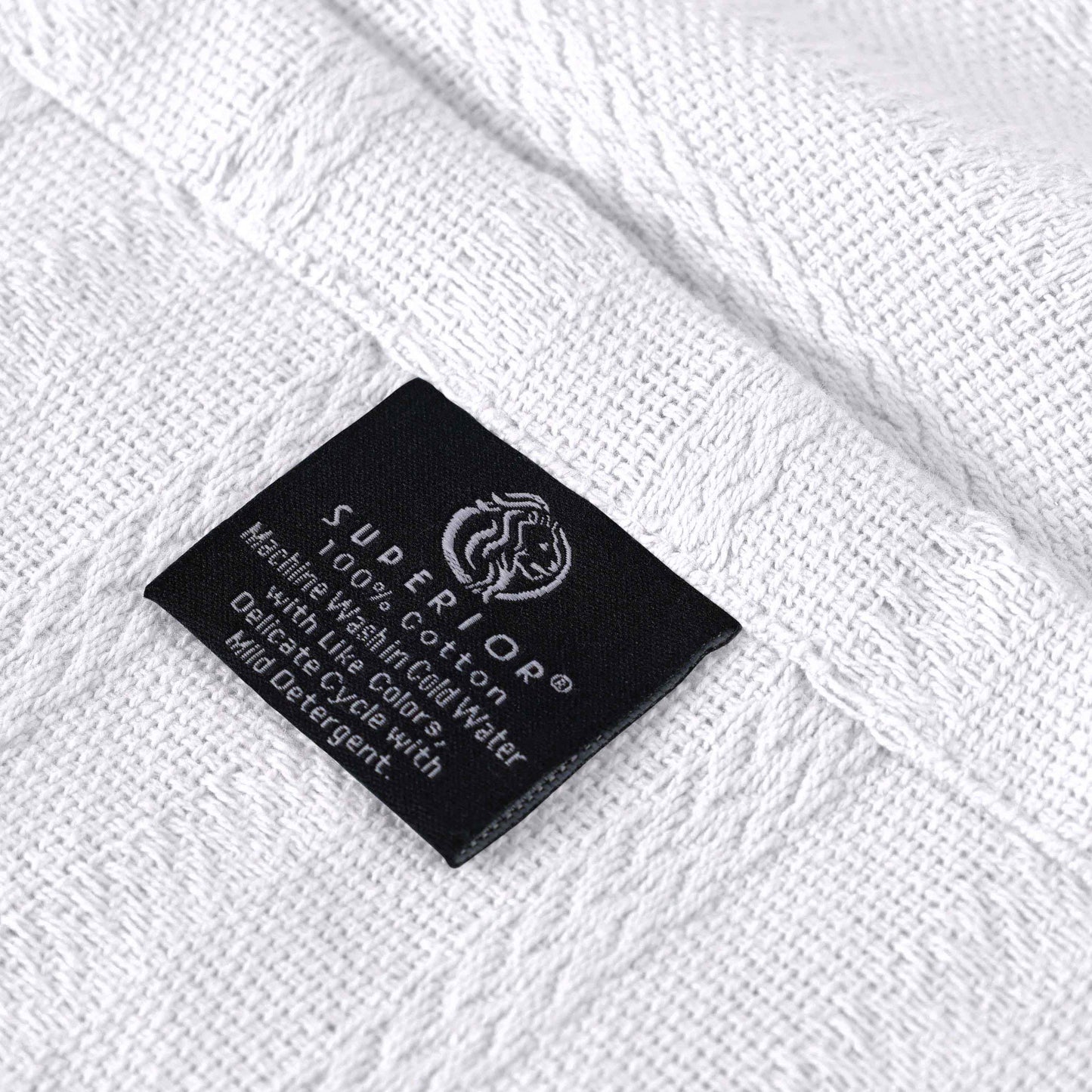 Clara Cotton Textured Jacquard Striped Lightweight Woven Blanket - White