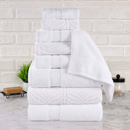Chevron Zero Twist Solid and Jacquard Cotton 9 Piece Towel Set - White