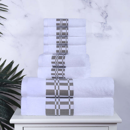 Larissa Cotton Geometric Border 8 Piece Assorted Towel Set - White