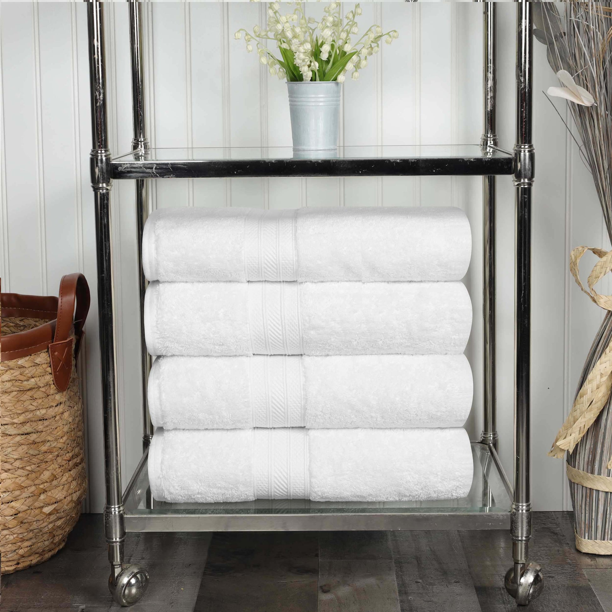 Cotton Heavyweight Luxury 4 Piece Bath Towel Set - White