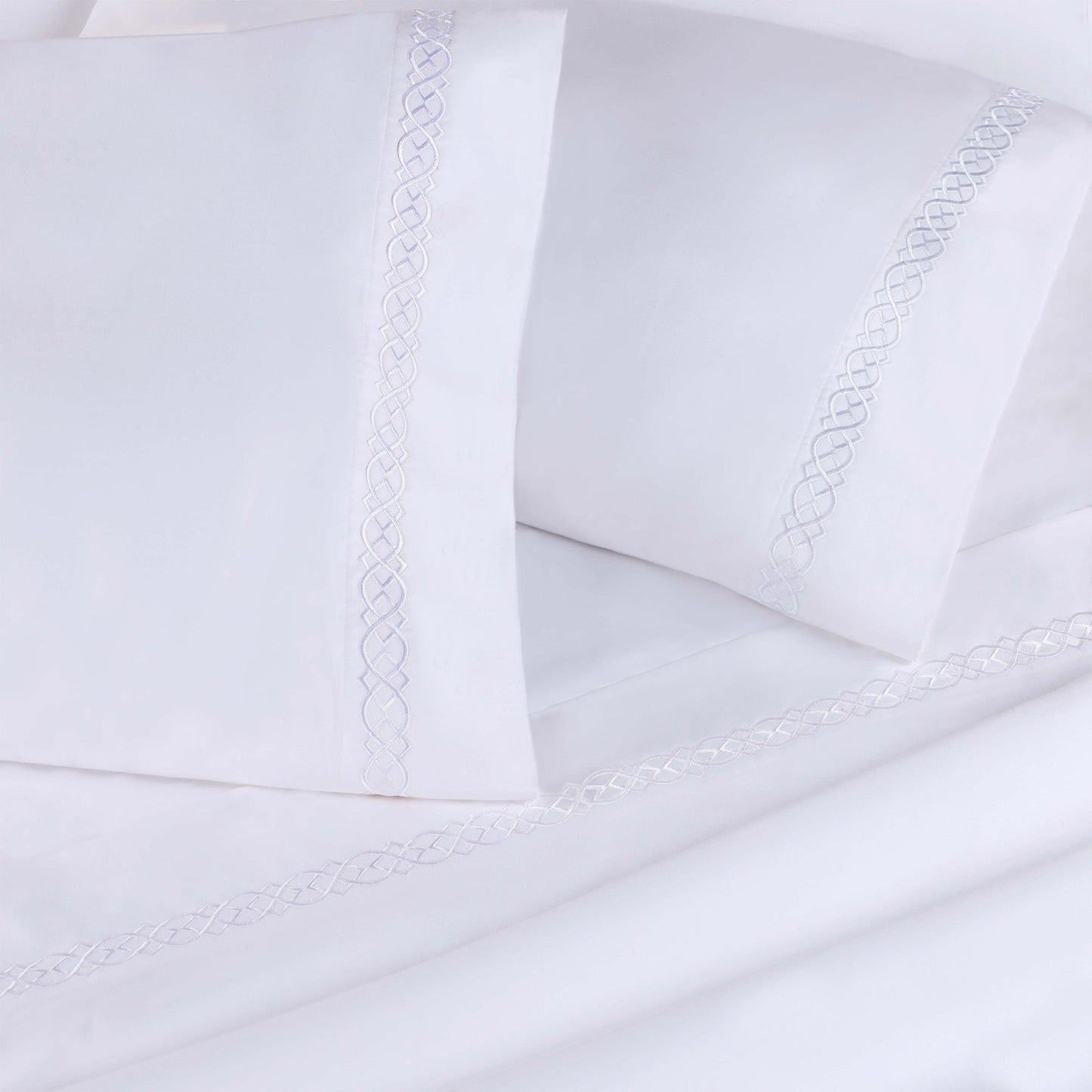 Egyptian Cotton 1000 Thread Count Embroidered Pillowcase Set - White