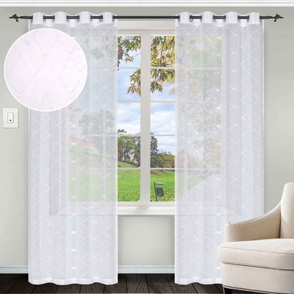 Sheer Modern Diamond Lattice Grommet Curtain Panels Set of 2 - White