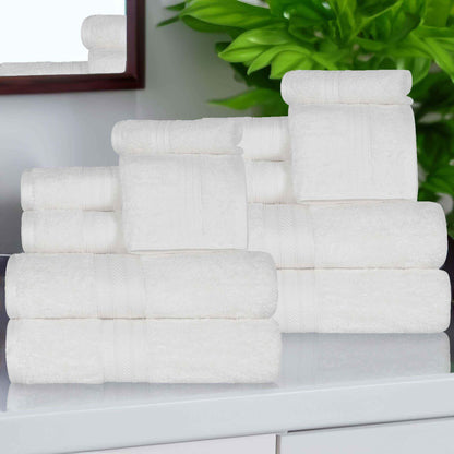 Atlas Cotton Plush Absorbent Heavyweight 12 Piece Assorted Towel Set - White