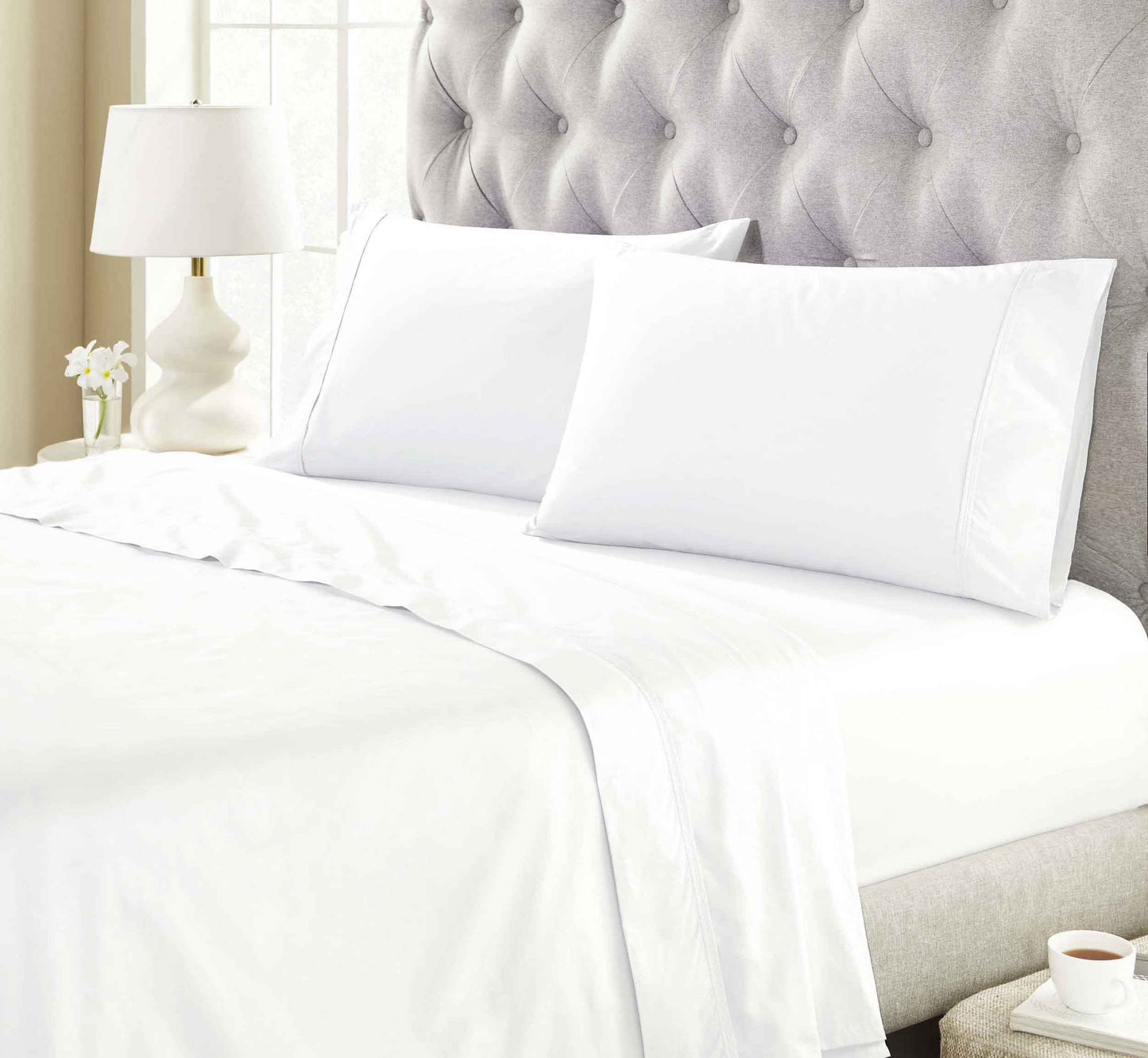 Gina Organic Cotton 300 Thread Count Percale Flat Bed Sheet -White