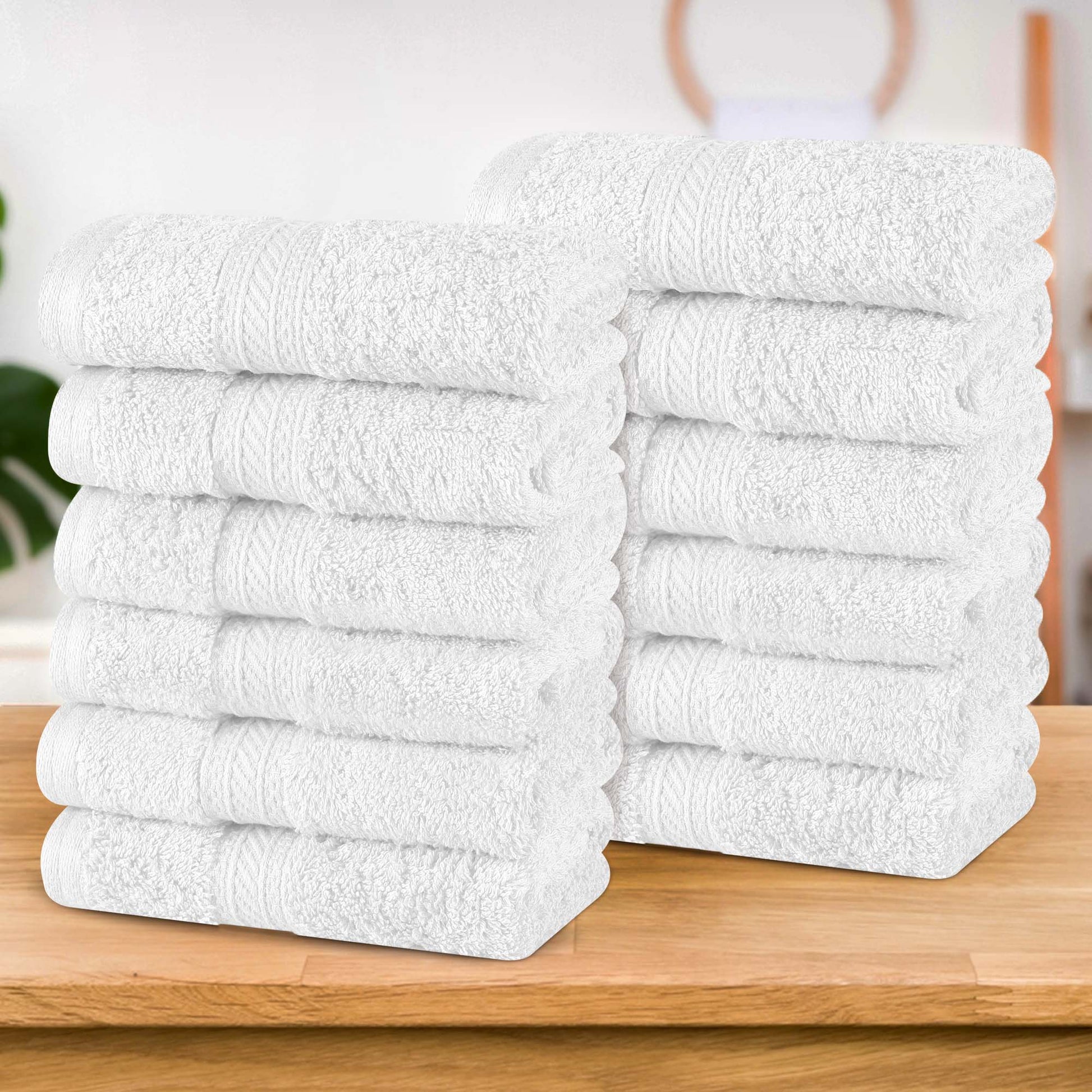 Atlas Cotton Absorbent Heavyweight Face Towel Washcloth Set of 12 - White