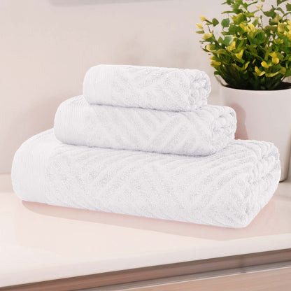 Basketweave Egyptian Cotton Jacquard 3 Piece Assorted Towel Set - White