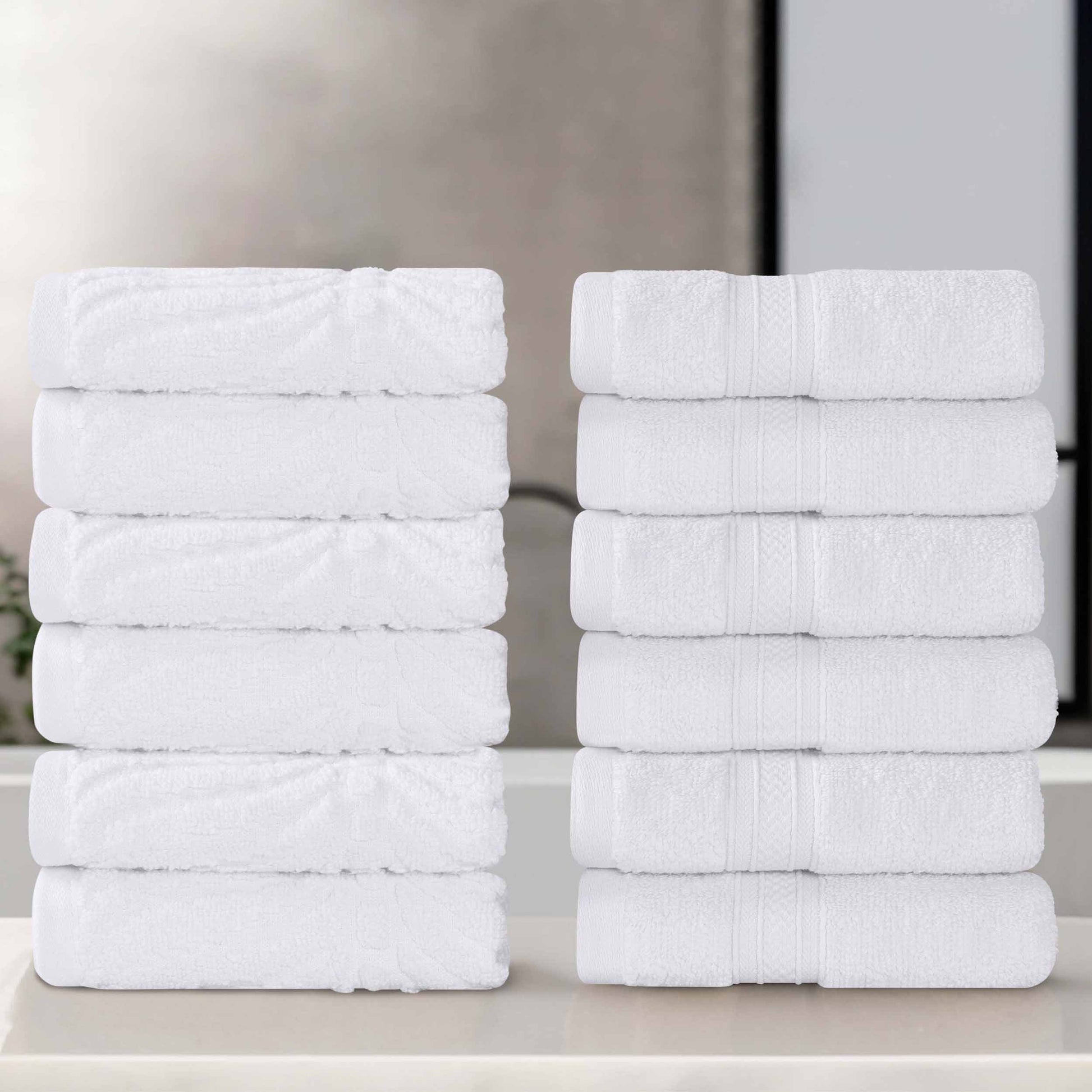 Chevron Zero Twist Solid and Jacquard Soft Cotton Washcloth Set of 12 - White