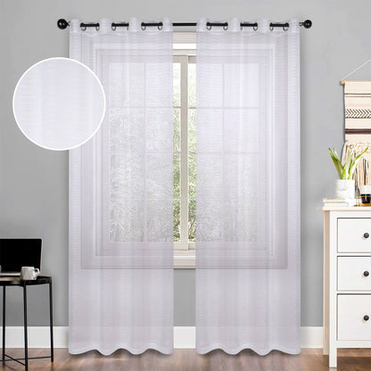 Jackson Striped Sheer Window Curtain Panels - White