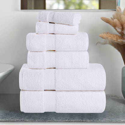 Zero-Twist Cotton Quick-Drying Absorbent Assorted 6 Piece Towel Set - White