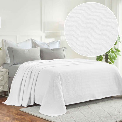 Jena Cotton Textured Chevron Lightweight Woven Blanket - White