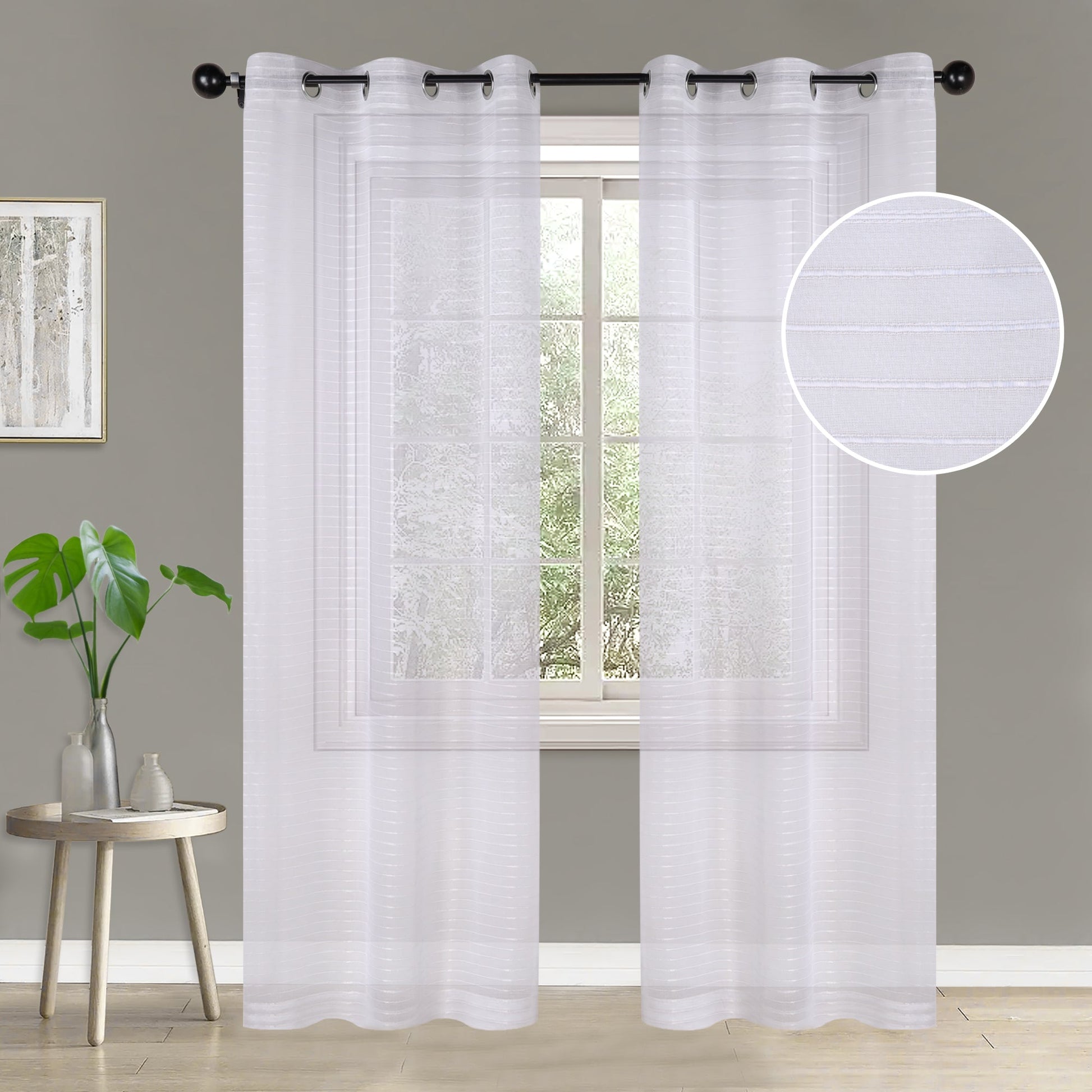 Jackson Striped Sheer Window Curtain Panels - White