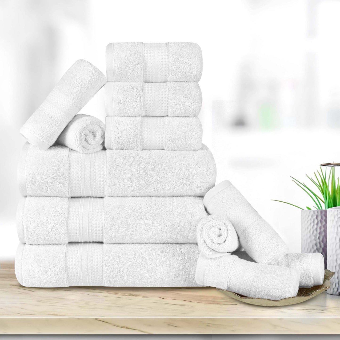 Turkish Cotton Highly Absorbent Solid 12 Piece Ultra Plush Towel Set - White