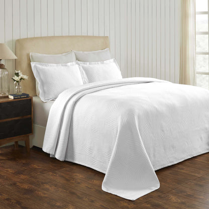 Cascade Cotton Jacquard Matelassé 3-Piece Bedspread Set - White