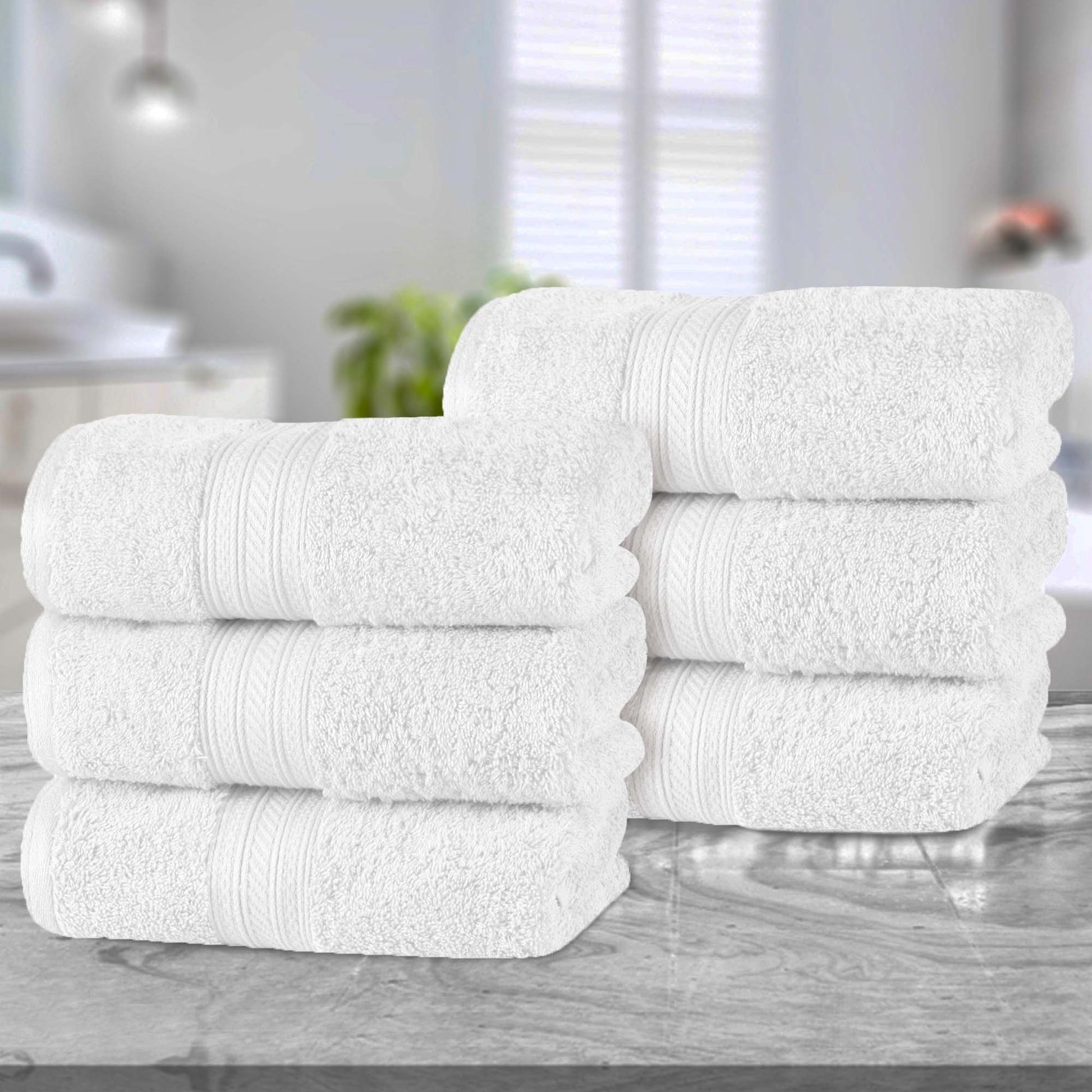 Atlas Cotton Plush Absorbent Heavyweight Luxury Hand Towel Set of 6 - White