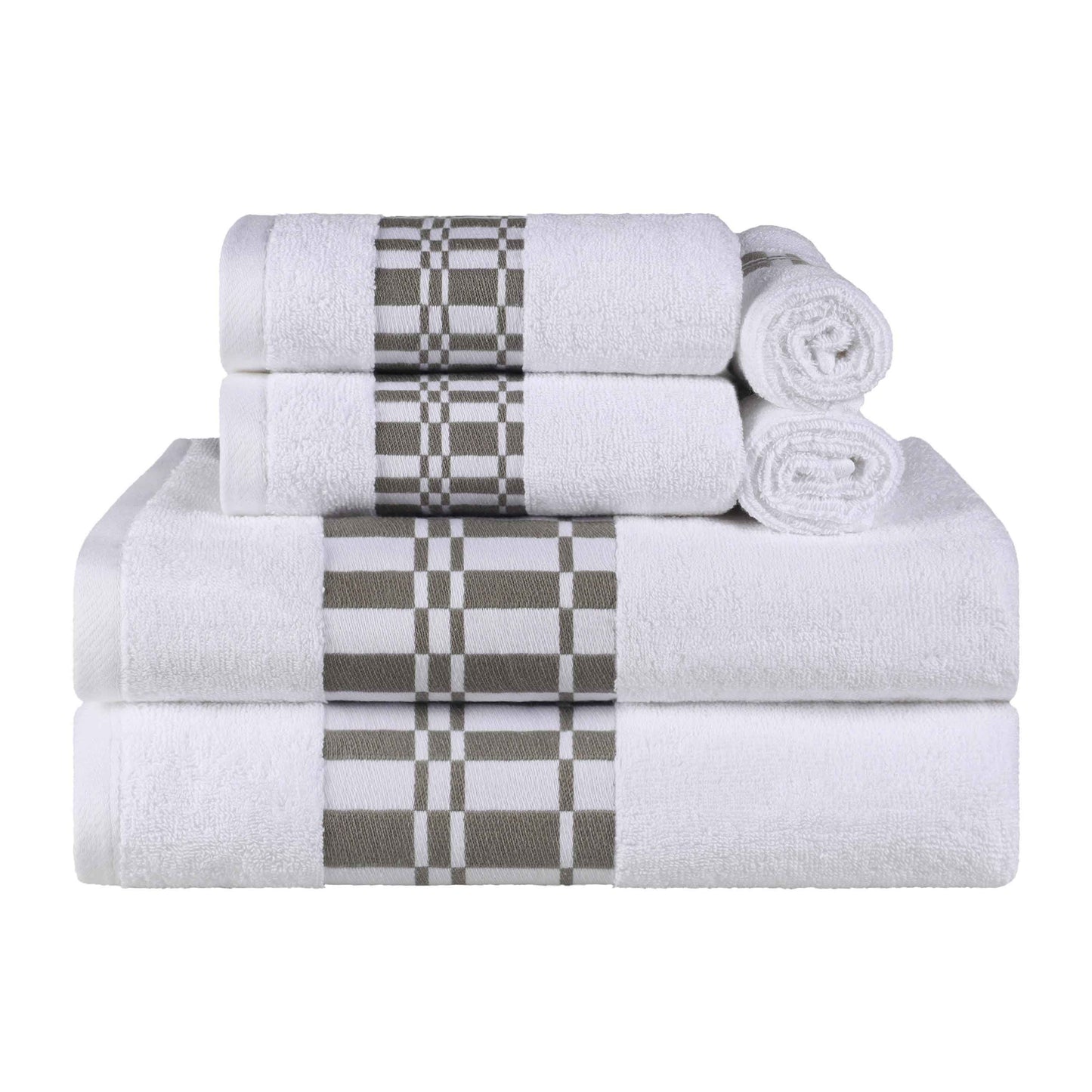 Larissa Cotton Geometric Border 6 Piece Assorted Towel Set - White