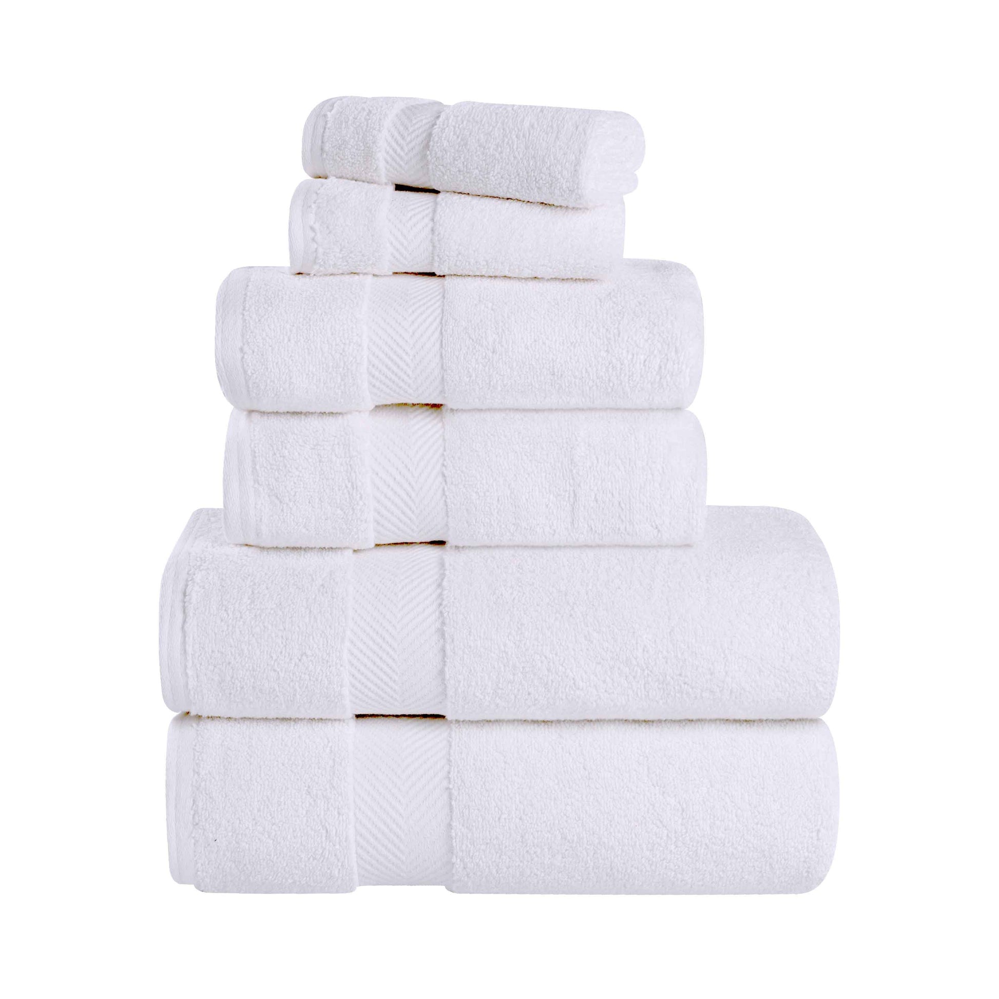 Zero-Twist Cotton Quick-Drying Absorbent Assorted 6 Piece Towel Set - White